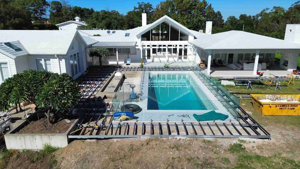 Aerial view of a large composite deck built on a ClickDeck aluminium subframe